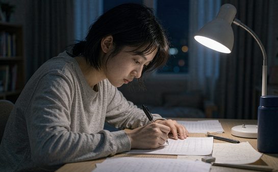 老师在整理学生作业与记录