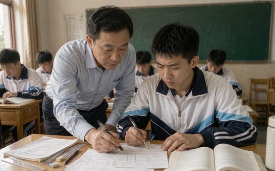 老师在教室里给男生讲题