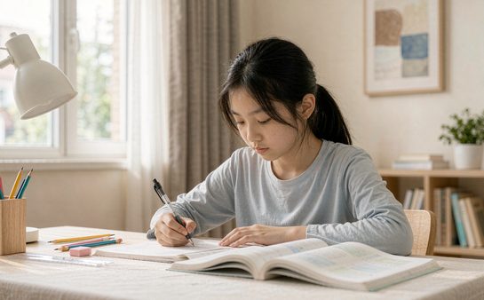 学生在书桌前做题
