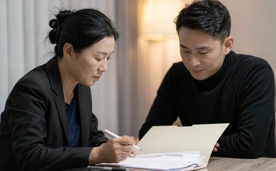 家长在桌前记录课时与预算安排